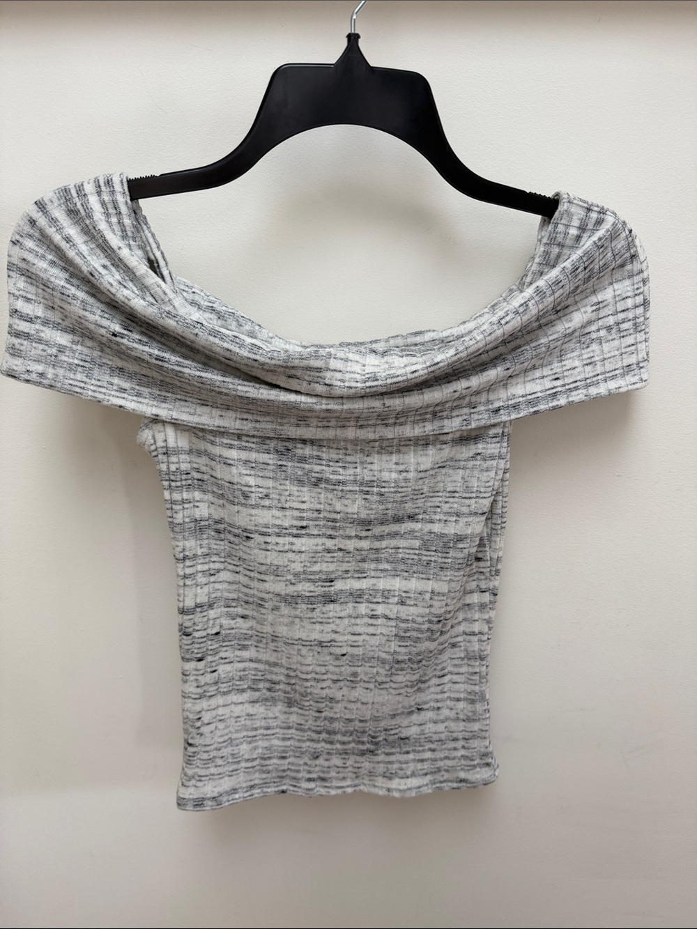 Express Off-the-Shoulder Ribbed Knit Top in Heather Gray - Picture 1 of 3